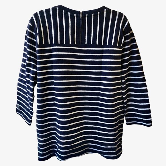 Navy Blue & White Striped Top Double Sided High/Low 3/4 Sleeve by Merona - Picture 9 of 13